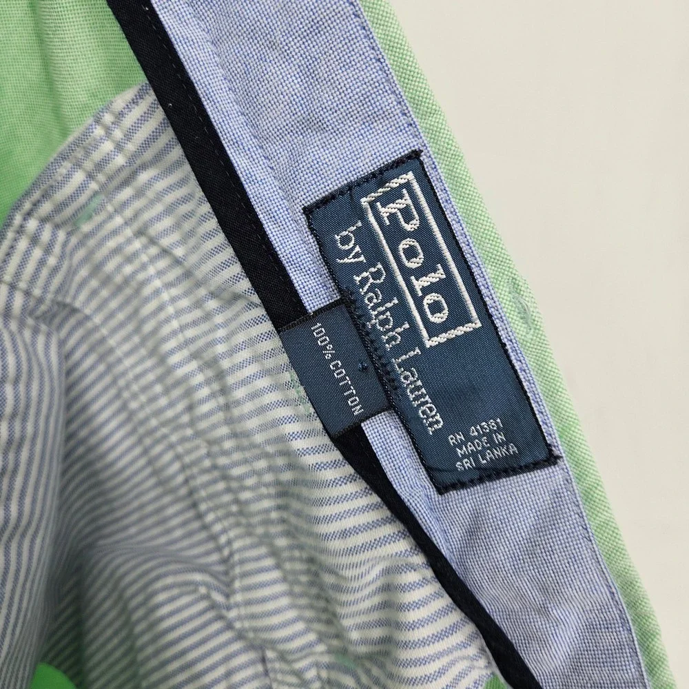 Vintage Polo Ralph Lauren Shorts Mens 42T Chino Classic Green Flat Front Oxford